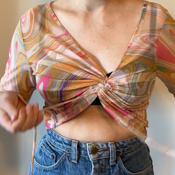 Mesh wavy long sleeve top - Picture 4 of 6